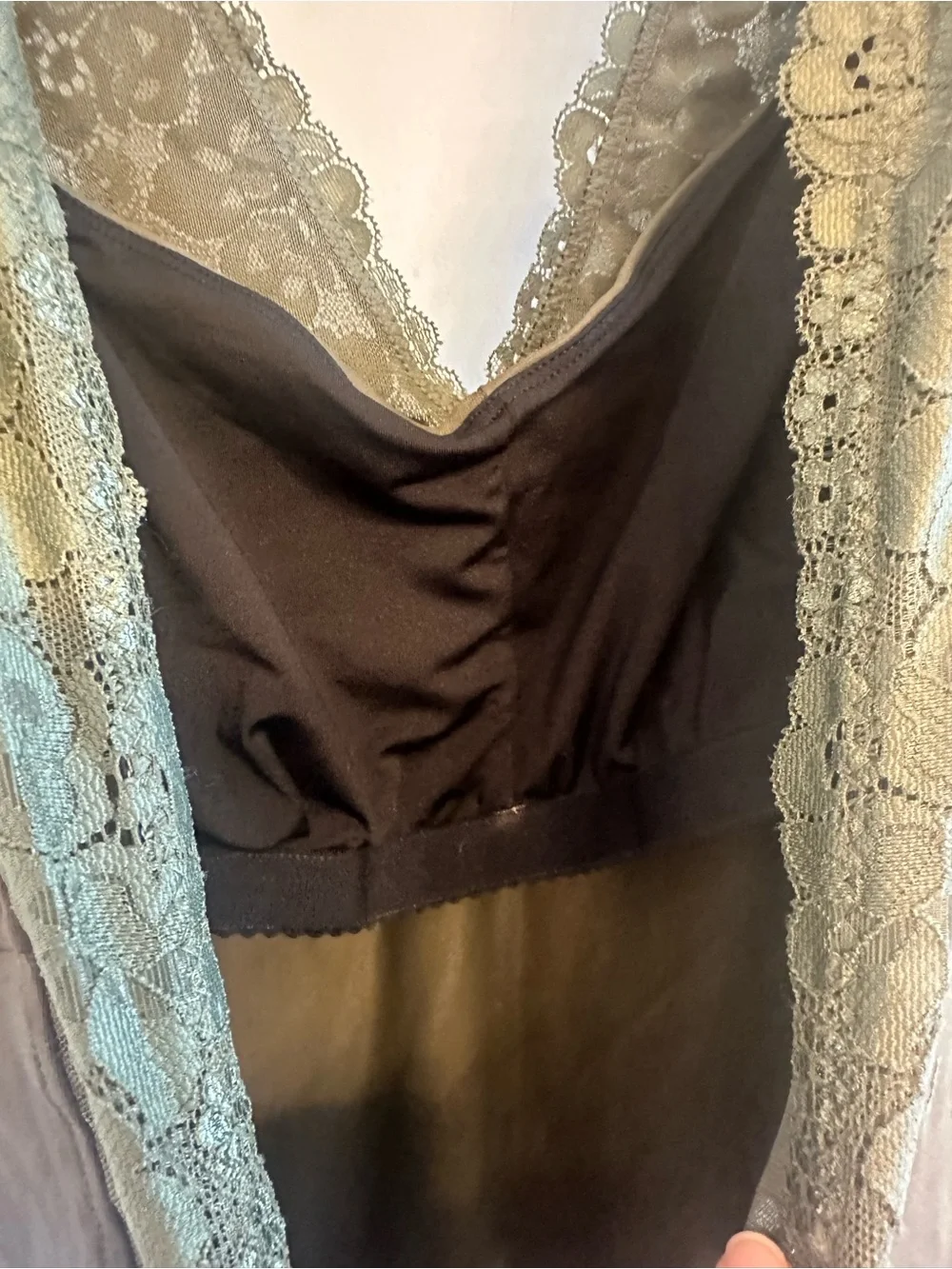 Olive Lace Trim V-Neck ballet leotard - Picture 7 of 7